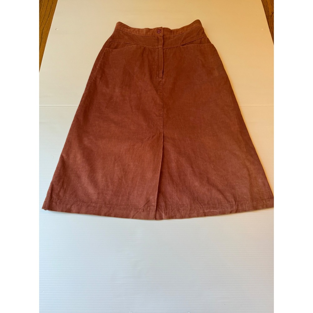 Vintage Panther Corduroy Midi Skirt Rust Terracotta High Waist A-Line 7/8 USA